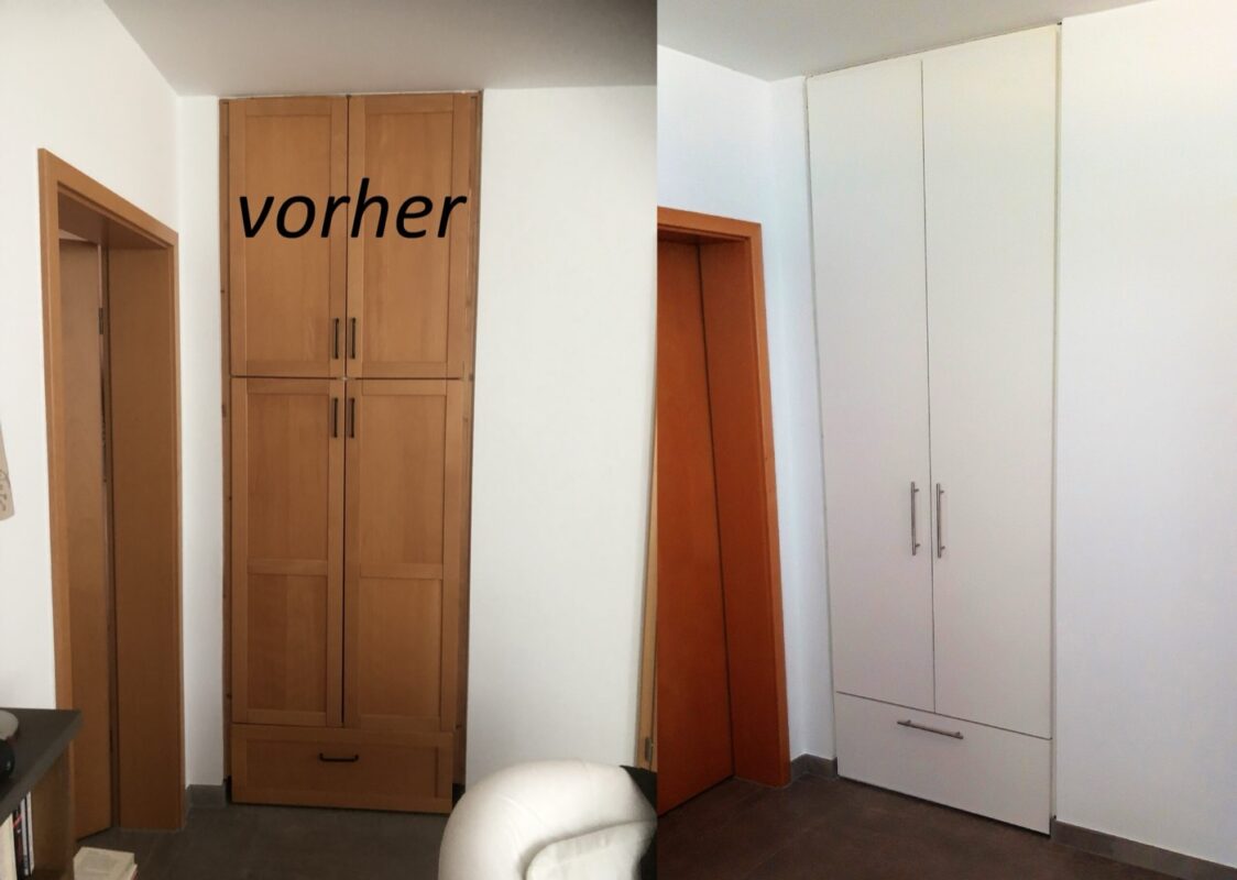 Einbauschrank mit neuen weißen Fronten, aufgearbeitet von der Tischlerei für Burscheid